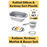 Svein Çok Amaçlı Premium Katlanır Kesme Tahtası Tıpalı Yıkama Leğeni Badya ve Koçero Su Maşrapası 2li Set