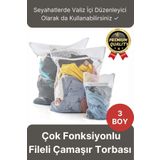 Svein Çok Fonksiyonlu Dayanıklı Yıkama Renkli Fermuarlı Kirli Temiz Sepeti Fileli Çamaşır Torbası 3 Adet