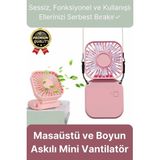 Svein Çok Fonksiyonlu Taşınabilir Sessiz Serinletici Şarjlı Fan Masaüstü ve Boyun Askılı Mini Vantilatör - Pembe