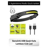 Svein #KafaFeneri Sensörlü USB Şarjlı Kafa Lambası COB LED 5 Aydınlatma Modlu Güçlü Işıldak Dahili Pilli A
