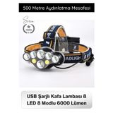 Svein #KafaLambası USB Şarjlı Kafa Lambası 8 LED 8 Modlu 6000 Lümen Su Geçirmez Profesyonel Kafa Feneri CO