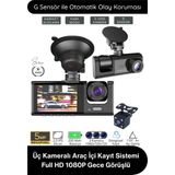 Svein #kamera Üç Kameralı Araç Içi Kayıt Sistemi Full Hd 1080P Gece Görüşlü G Sensörlü Park Modlu Ön Arka Iç Kamera IPS Ekran H.264 Döngüsel Kayıt Geri Görüş Destekli Oto Dash Cam Video Kaydedici