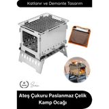 Svein #kampocağı Ateş Çukuru Paslanmaz Çelik Kamp Ocağı Katlanır Taşınabilir Outdoor Izgara Bushcraft Piknik Barbekü Sobası Demonte Kompakt Portatif Rüzgar Korumalı Odun Yakma Ünitesi Taşıma Çantalı - -- - 1