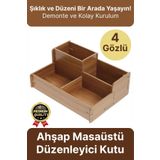 Svein Kırtasiye Kalem Makyaj Malzemesi Saklama Çok Amaçlı 4 Gözlü Bölmeli Ahşap Masa Üstü Düzenleyici Kutu