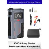 Svein #kompresör 1000A Jump Starter Powerbank Hava Kompresörü 4ü1 Arada Şarjlı Akü Takviye Cihazı 150 Psı Dijital Lastik Şişirme Boost Özellikli Acil Marş Starter LED Fener Powerbank Yol Yardım Seti