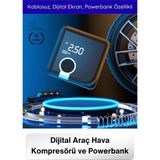 Svein #kompresör Taşınabilir Şarjlı Powerbank Hava Kompresörü Dijital Ekranlı Kablosuz Lastik Şişirme Otomatik Durma Akıllı Hafıza 4000MAH Basınç Ölçer Araç Motosiklet Bisiklet Top Pompası