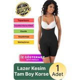 Svein #korse Sıkılaştırıcı Iz Bırakmayan Kaymayan 2 Beden Küçülten Kadın Lazer Kesim Tam Boy Askılı Korse - Siyah - S/M