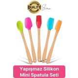 Svein Mini Spatula Kaşık Fırça Setleri Yapışmaz Silikon Tencere Ahşap Saplı Renkli Pişirme Mutfak Araçları