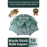 Svein Özel Kolay Kurulum Fermuarlı Yem Bölmeli Büyük Gözlü Yengeç Balık Tuzağı Kapanı Ağı Filesi 16 Gözlü