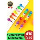 Svein Özel Seri İlkokul Okul Öğrenci Renkli Hafif Eğlenceli Emoji Yüzlü Yumurtlayan Mini Kalem 4'lü Set