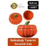 Svein Özel Tasarım Kapaklı Seramik Turuncu Bal Kabağı Dekoratif Şekerlik Biber Saklama Kabı Kavanoz