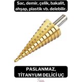 Svein Paslanmaz Kademeli Matkap Ucu Sac Demir Çelik Plastik Bakalit Ahşap Delici Sarı Titanyum Kozalak Uç