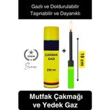 Svein Premium 18 cm Basmalı Uzun Mutfak Çakmağı ve Yedek Gazlı 250 ml Mum Mangal Kamp İçin Normal Alev