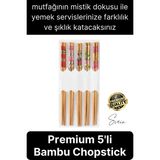 Svein Premium Bambu 5'li Kaymaz Yıkanabilir Desenli Çin Yemek Çubuğu Uzakdoğu Asya Mutfağı Chopstick Set - Renkli