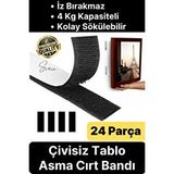 Svein Premium Çivisiz Resim Çerçeve İz Bırakmaz Sökülebilen Tablo Asma Bandı 24'lü Set Cırt Bant Yapışkan Siyah