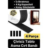 Svein Premium Çivisiz Resim Çerçeve İz Bırakmaz Sökülebilen Tablo Asma Bandı 4'lü Set Cırt Bant Yapışkan Siyah