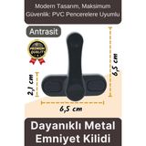 Svein Premium Dayanıklı Koruma Antrasit Çekmeli Metal Pvc Kapı Pencere Hırsız Çocuk Emniyet Kilidi 1 Adet