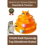 Svein Premium Eğlenceli Renkli Dayanıklı Yuvarlak Kauçuk Pedli 3 Katlı Kedi Oyuncağı Top Döndürme Kulesi - Çok Renkli - oyuncak
