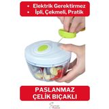 Svein Premium Manuel 3 Bıçaklı Ipli Çekmeli Paslanmaz El Rondosu Kolay Hızlı Meyve Sebze Soğan Doğrayıcı