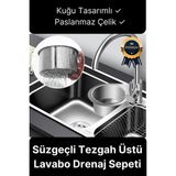 Svein Premium Modern Paslanmaz Çelik Kuğu Tasarımlı Süzgeçli Asılabilen Tezgah Üstü Lavabo Drenaj Sepeti - Gri