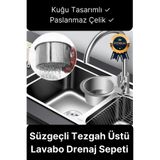 Svein Premium Modern Paslanmaz Çelik Kuğu Tasarımlı Süzgeçli Asılabilen Tezgah Üstü Lavabo Drenaj Sepeti
