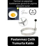Svein Premium Yanmaz Yapışmaz Paslanmaz Metal Yuvarlak Omlet Krep Kalıbı Tava Sahanda Yumurta Pankek - Altın - 1