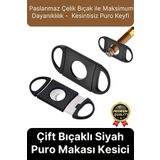 Svein Premium Zarif İşlevsel Paslanmaz Çelik Keskin Çift Bıçaklı Oval Siyah Plastik Puro Makası Kesici