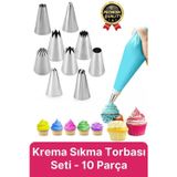 Svein Profesyonel Paslanmaz Çelik Uçlu Tatlı Pasta Kurabiye Kek Süsleme Krema Sıkma Torbası Seti 10 Parça