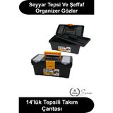 Svein #takımçantası 14'lük 33 cm Takım Çantası Seyyar Tepsili Organizerli Hırdavat Kutusu Dayanıklı Sert Plastik Alet Sandığı Kilitli Saplı Vida Çivi Düzenleyici Taşınabilir Tamir Malzeme Saklama Siyah