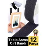 Svein Ultra Güçlü İz Bırakmaz Çivisiz Tablo Çerçeve Asma Kendinden Yapışkanlı Siyah Cırt Bant 12'li Set