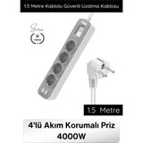 Svein #uzatmakablo 4’lü Akım Korumalı Priz 4000W 1.5 Metre Kablolu Çoklu Priz Aşırı Gerilim Korumalı 4 Soketli Güvenli Elektrik Kullanımı Uzatma Kablosu Dayanıklı Uzun Ömürlü Uzun Kablo Ev Iş Yeri Için - Çok Renkli