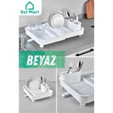 SVL MART Sürgülü Tabaklık Açılır Kapanır Bulaşıklık Kurutma Sepeti - Beyaz