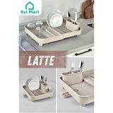 SVL MART Sürgülü Tabaklık Açılır Kapanır Bulaşıklık Kurutma Sepeti - Latte Krem