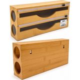 Svoria Store 2ın1 Ahşap Bambu Streçlik - Folyoluk - Havluluk Kesici Bıçak Kanallı - Renkli - Standart