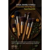 Swanfeat 11 Parça Profesyonel Makyaj Fırça Seti Doğal Bambu SUYA DAYANIKLI - Açık Kahverengi