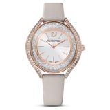 Swarovski 5519450 Crystalline Aura Ls Deri Kayış Gri Pembe Altın Rengi Kaplama Kol Saati