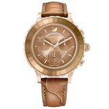 Swarovski 5632260 Octea Lux Chrono Deri Kayış Kahverengi Sarı Altın Rengi Kaplama Kol Saati