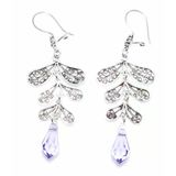 Swarovski Ametist Taşlı Yaprak Motifli Sallantılı 925 Ayar Gümüş Telkari Küpe