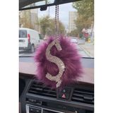 Swarovski Gümüş Taşlı Dikiz Ayna Kolye Süsü Mor Tüylü S Harfi