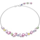 Swarovski Kadın Kolye Gema Mini Frontal Pembe Taşlarla Özel Tasarım Gümüş