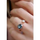 Swarovski Taşlı 925ayar Gümüş Üzerine Rose Altın Kaplama Ayarlanabilir Yüzük