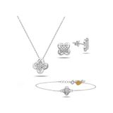 Swarovski Taşlı Elegant Yonca Kadın Gümüş Kolye Küpe Bileklik Set
