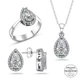 Swarovski Taşlı Sertifikalı Damla Gümüş Kolye Küpe Yüzük Set