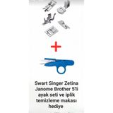 Swart Singer Zetina Janome Pfaff Brother 5'li ayak seti ve iplik temizleme makası hediye