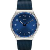 Swatch SS07S102 Erkek Kol Saati Çelik Kasa Mavi Kadran Pilli Suya Dayanıklı Deri Kordon