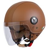 Sway SW-701 Kahverengi Litchi Desenli Deri Kaplı Yarım Motosiklet Kaskı, ECE 22.05 Sertifikalı Şehir İçi Açık Kask (L)