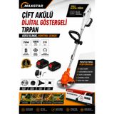 sweden one+ Maxstar 21V Çift Akülü Dijital Göstergeli Şarjlı Tırpan Teleskopik Çim Ot Çalı Biçme Makinesi Full