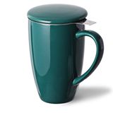SWEEJAR Demlikli ve Kapaklı Porselen Çay Kupası, Filtreli Çay, Gevşek Yapraklı Çay Fincanı Dik Yapıcı, 16 Fl Oz Çay/Kahve/Süt/Kadın/Ofis/Ev/Hediye için (Yeni Yeşim)