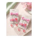 Sweet bunny 🎀 Kiraz Figürlü Pötikare Kurdele Çift Pens Toka – Pembe Beyaz Ekose Fiyonk, Kız Çocuk Saç Tokası (2’li Set)