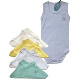 Sweet Cotton Atlet 5'li Body Pamuklu Çıtçıtlı Zıbın - 6 - 9 Ay - Mavi - Yeşil - Sarı